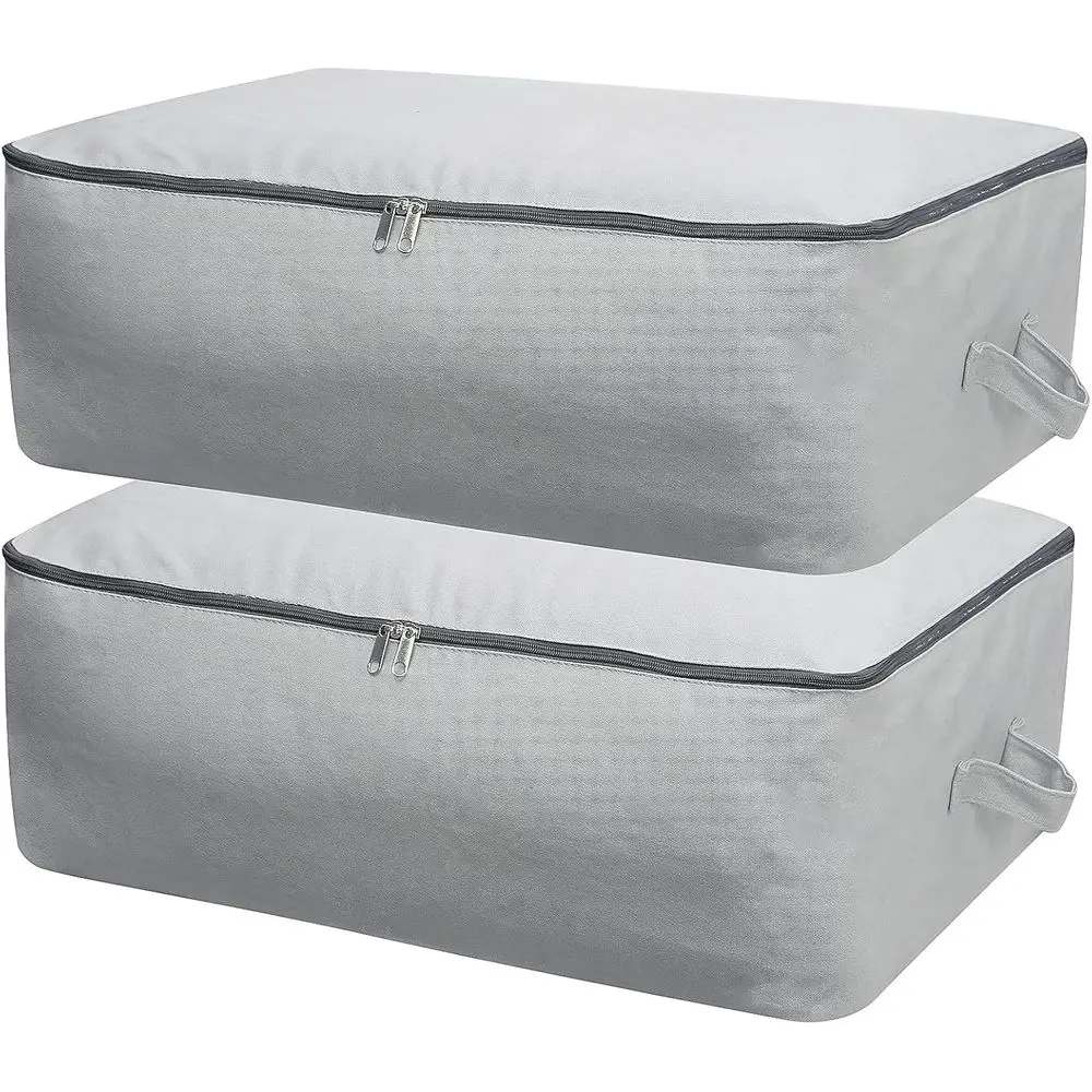 Cotton Canvas Storage Bags with Handle & Zipper, 25.6x18.5x8.7 inches, Ideal for Wardrobe, Beddings, and Clothing, Light Gray