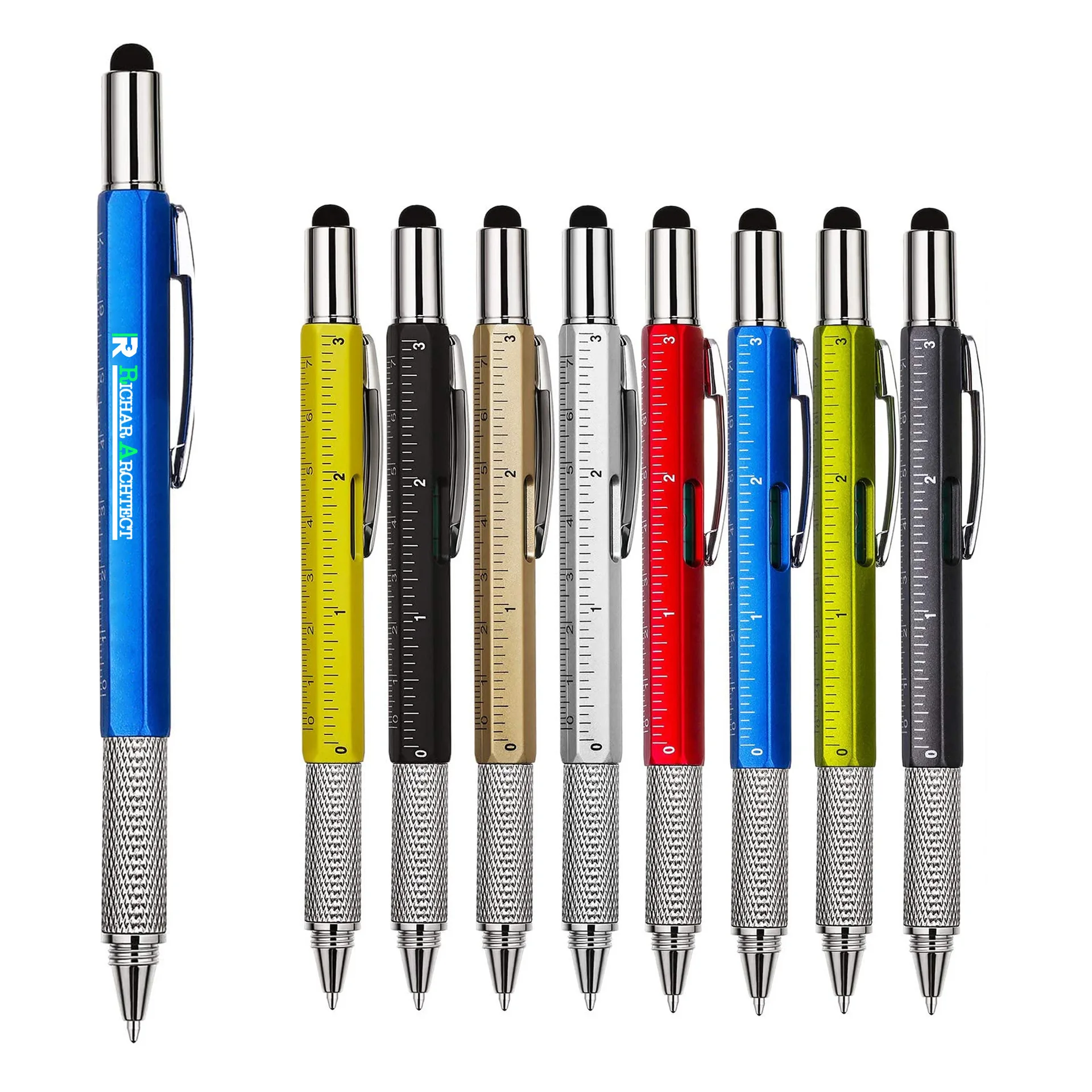 7 in1 Multifunction Ballpoint Pen With Modern Handheld Tool Measure Technical Ruler Screwdriver Touch Screen Stylus Spirit Level