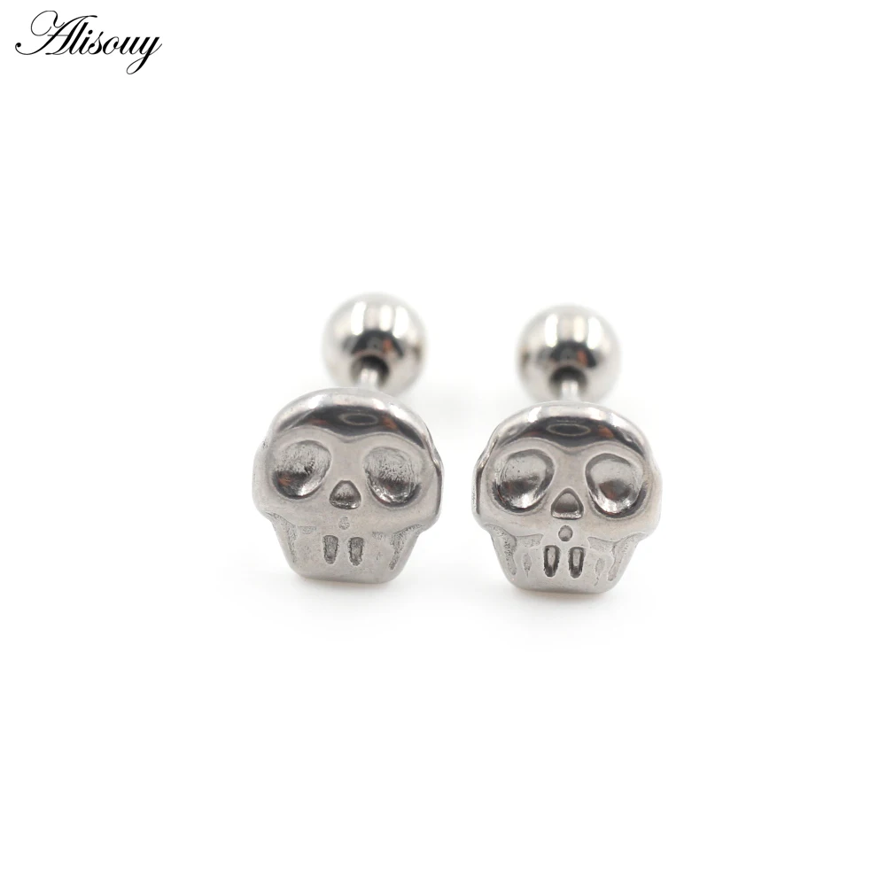 2PC Titanium Cross Spider Snake Skull Sword Bow Feather Star Coffin Ear Stud Cartilage Helix Earring Tongue Ring Pierced Jewelry view 4
