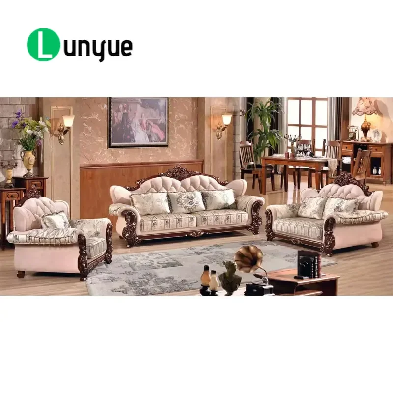 Classic European Home High Quality Fabric Wooden Large Soft Armrest Luxury Living Room Furniture Set Sofa