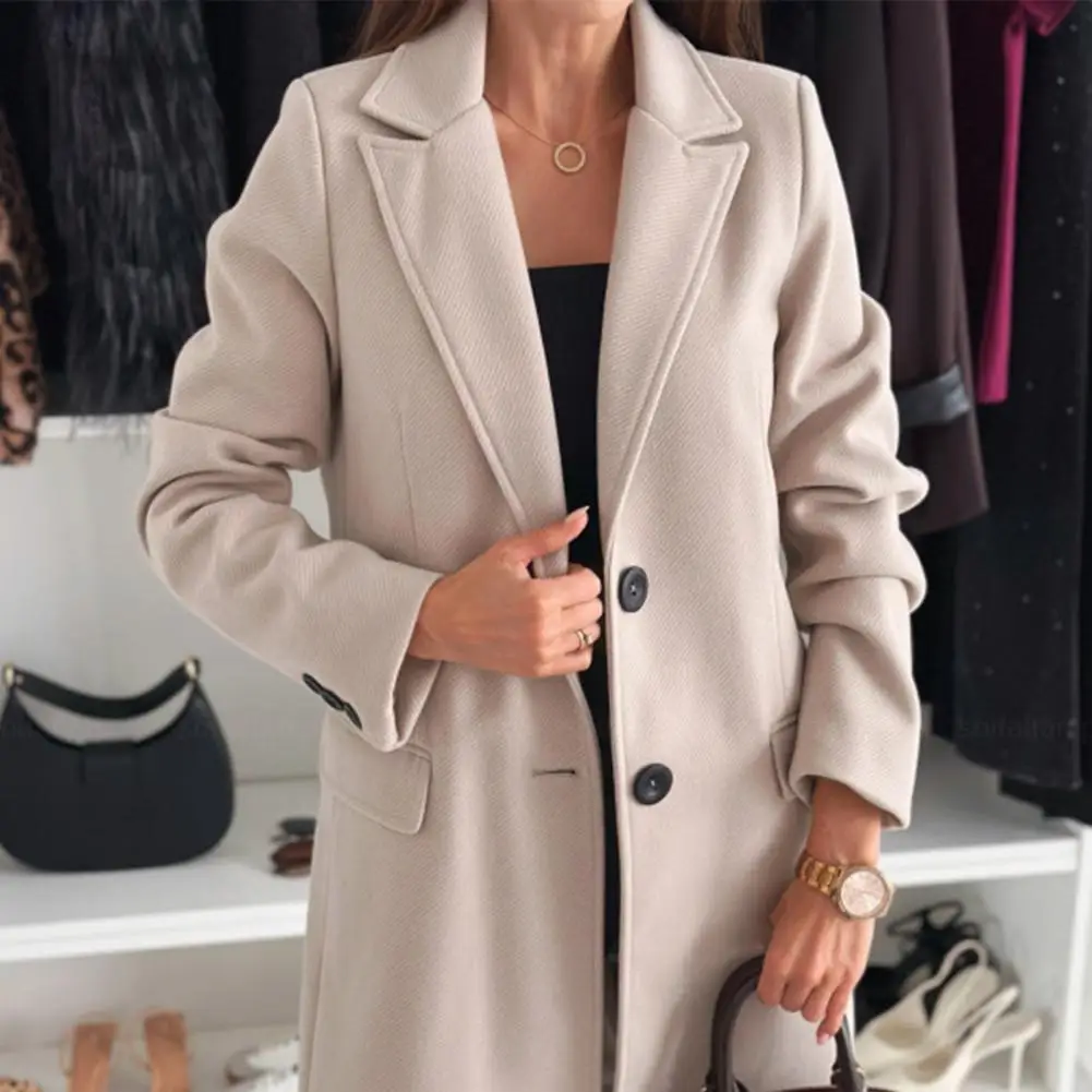 

Шерстяное пальто Женское шерстяное пальто длиной до колена Женский шерстяной плащ с лацканами с вырезом Однобортный пашлат длиной до колена на осень