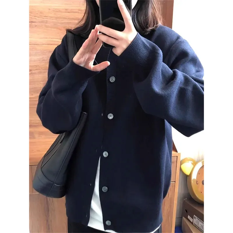 

Ladies Casual Knitted Cardigan Jacket Korean Femme Round Neck Fashion Sweater Coat Spring Autumn Women Long Sleeves Knitting Top