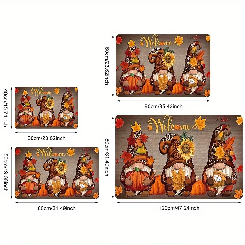 Charming Autumn Dwarf Doorway Mat, Fall Thanksgiving Harvest Festival Mat With Festive Gnome & Pumpkin Design For Entryways.