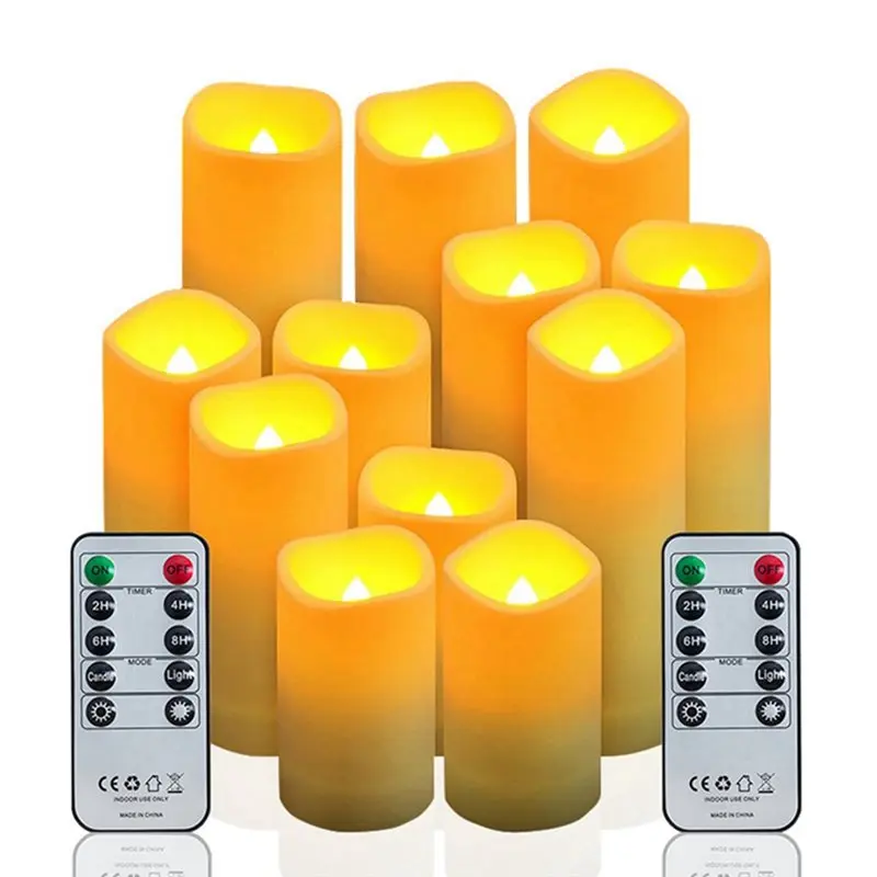 Flameless LED Flicking Candles 12Pcs Battery Operated Outdoor Waterproof For Dining Tables Fireplaces With Remote Control