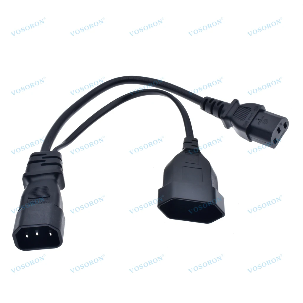 Y Type Splitter Power Cord，IEC320 3 pin C14 TO Male C13+2 hole EU 4.0mm Female socket AC power cord 0.32M