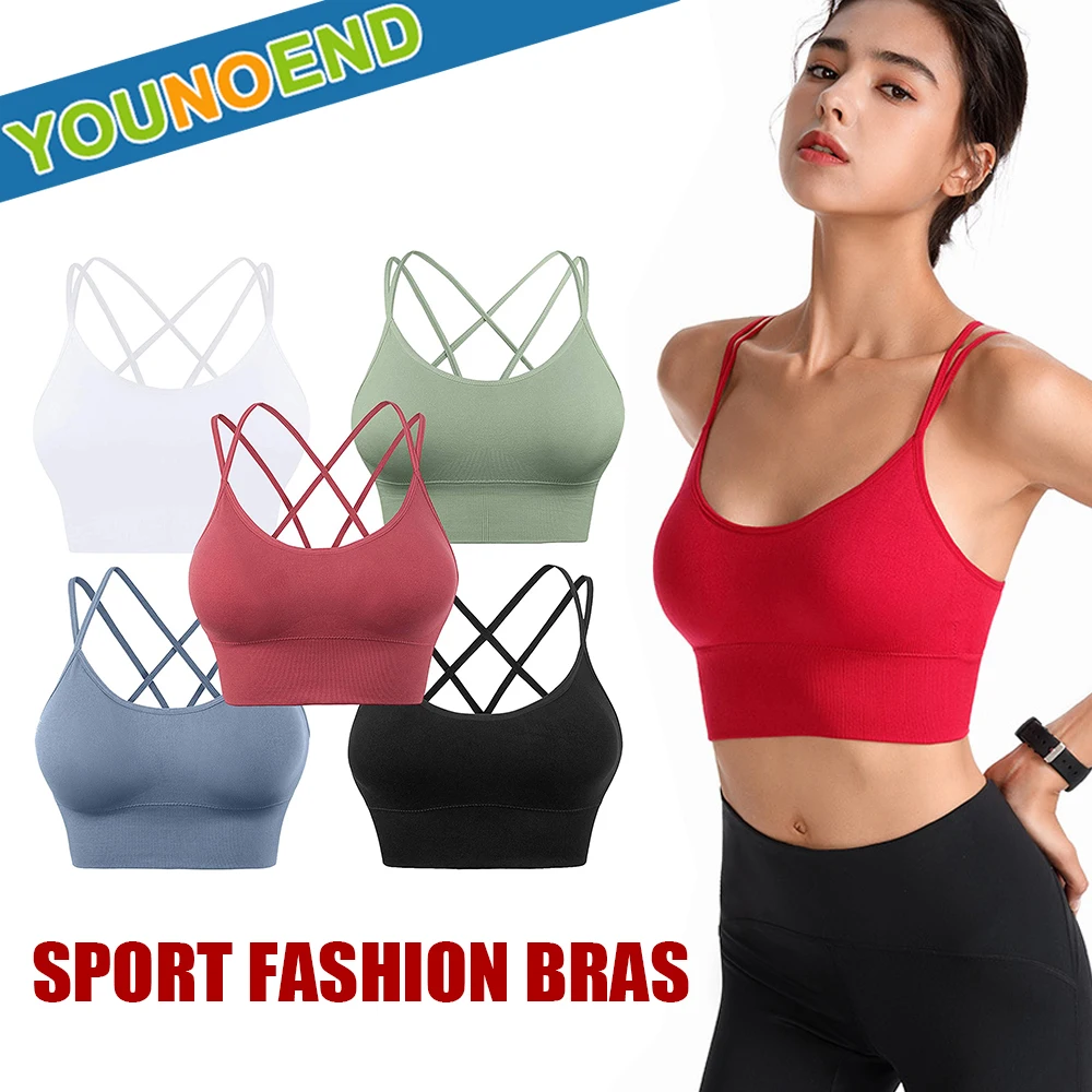 Women Strappy Sports Bra for Women,Cross Back Sports Bra Padded Yoga Bra Back Support Workout Bra Black Strappy Bra