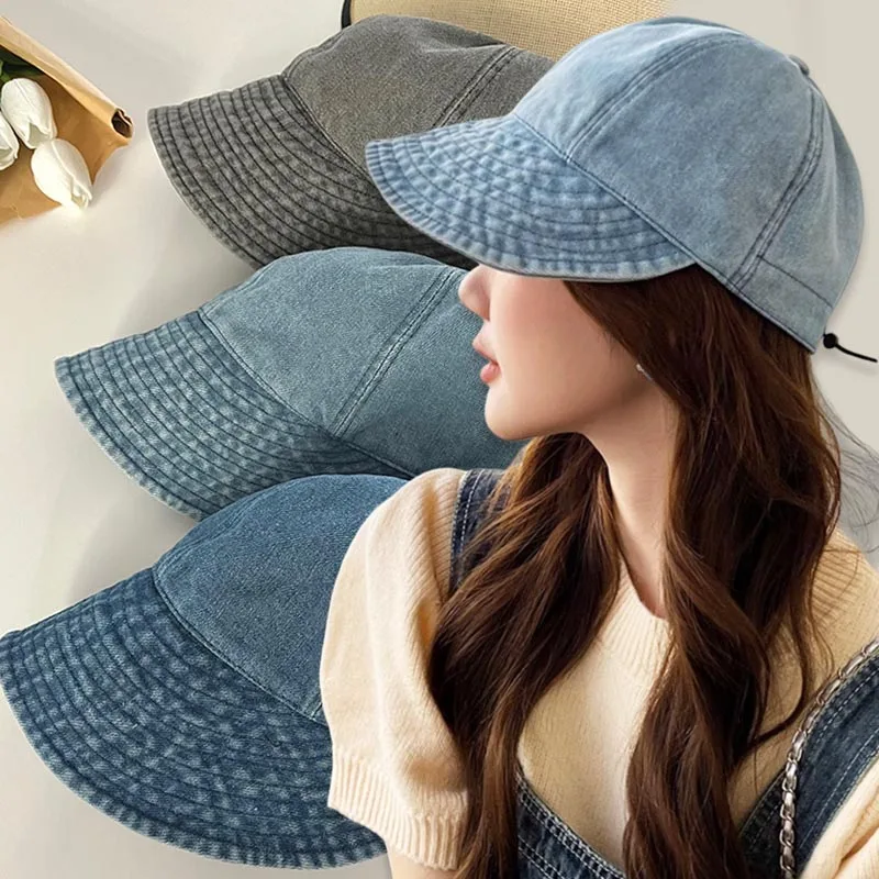 Summer Wide Brim Fisherman Hat Women Foldable Sunshade Visors Fisherman Cap Female Adjustable Outdoor Sports Bucket Panama Cap