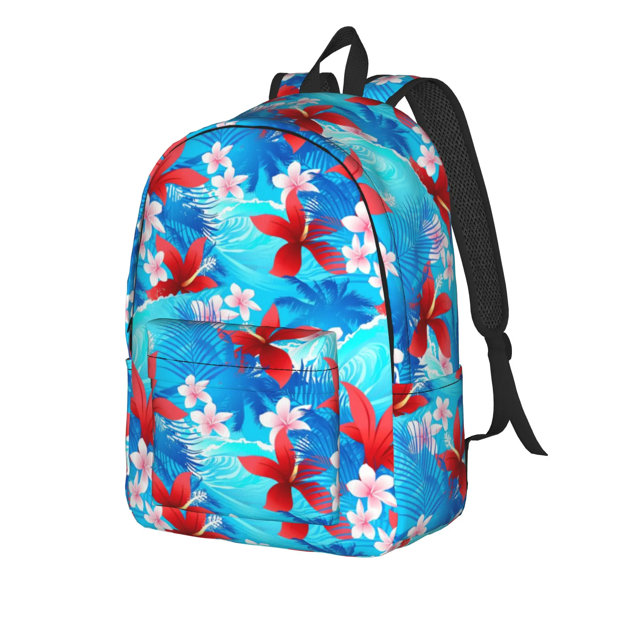 Red Hibiscus Amp Wave    Backpack  Youth Polyester Cycling Backpacks Big Fun School Bags Rucksack