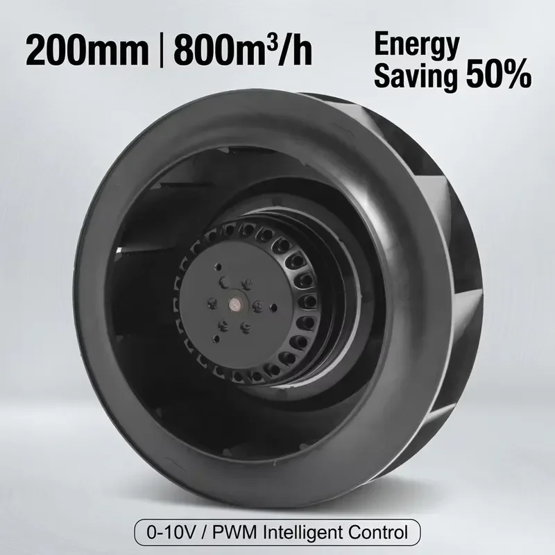 For High Efficiency 220mm EC Centrifugal Wall Fan 230V 800m/h Backward Curved Brushless 0-10V PWM Speed Control Low Noise