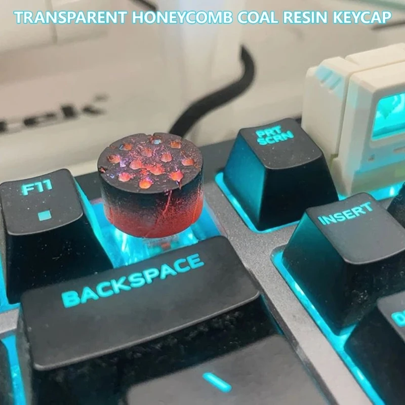 Translucent Honeycombs Coal Keycap Light Transmitting Resins Keycap for Backlit Mechanical Keyboards