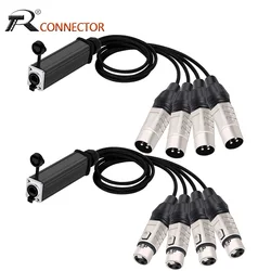 RJ45 CAT5 to 4 Channel 3Pin XLR Male/Female Connector Audio Network Signal Extender Cable Splitter for Stage Studio Recording