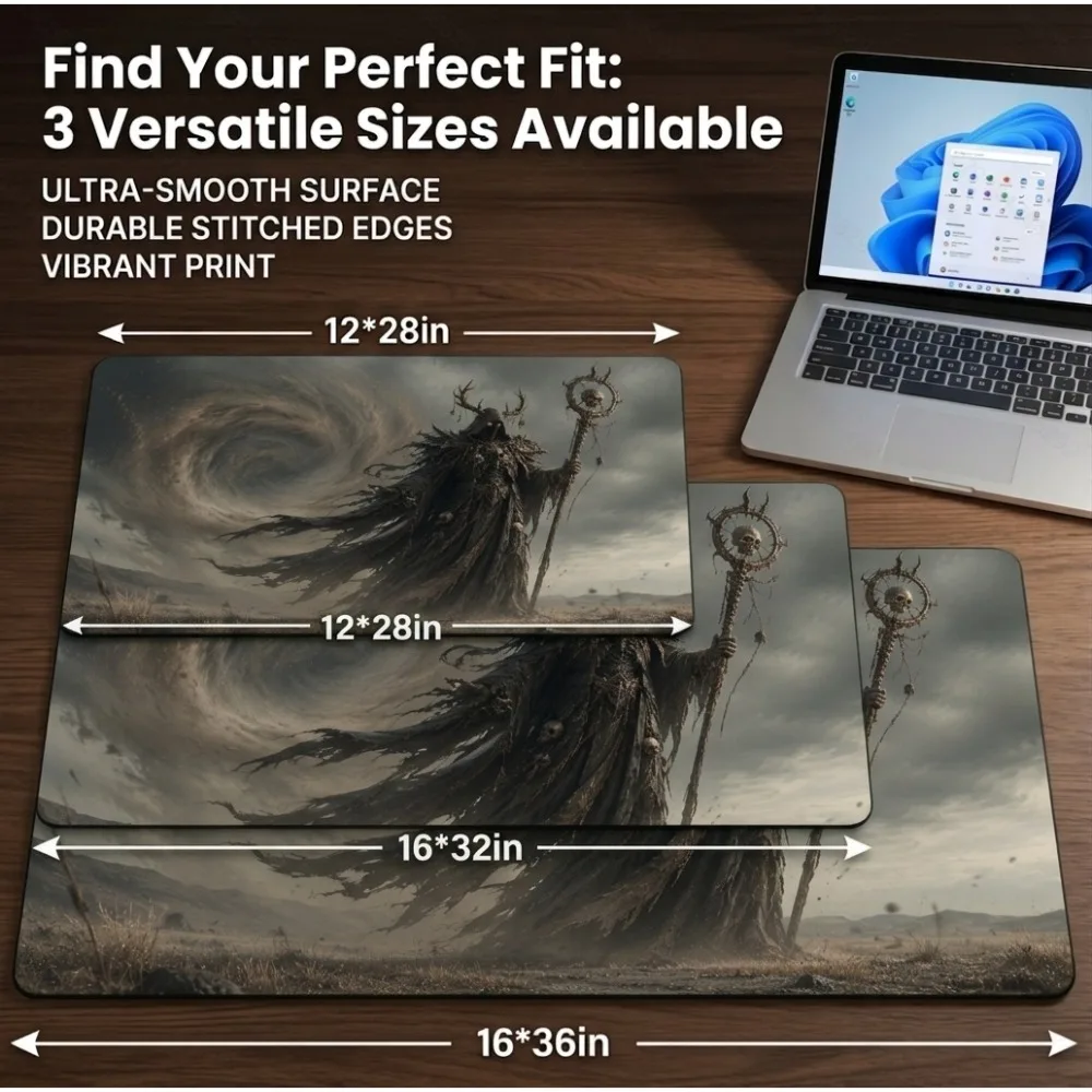 Dark Fantasy Necromancer Skeleton Staff Horned Wizard Epic Art Gothic Design Antislip Rubbe Bottom mousepad gamer pc accessories