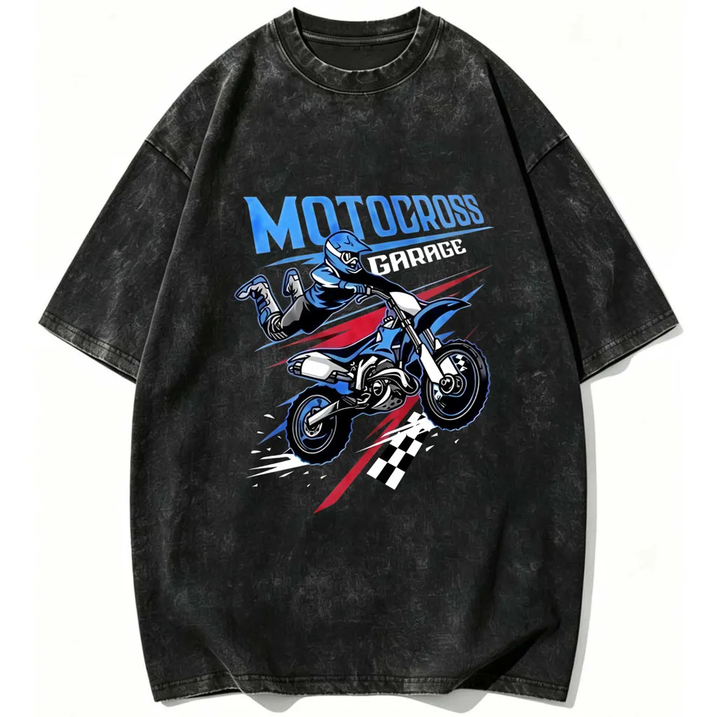 CLOOCL Retro Style Motocross Garage Rider Bike Checkered Printed T-Shirts Vintage Shirts Summer Tees Casual Tops Mens Clothing