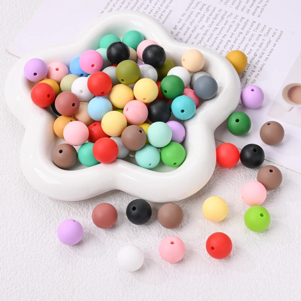 

120Pcs Silicone Round Beads Mixed Random Color Mixing Loose Bead Handmade DIY Pacifier Chain Necklace Bracelet Jewelry Accessory