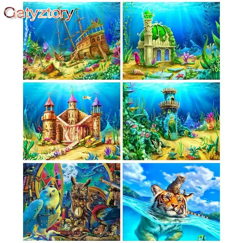 

GATYZTORY 60x75cm Painting by numbers For kids Canvas painting Undersea Animals DIY Drawing by numbers Adults crafts Home decor