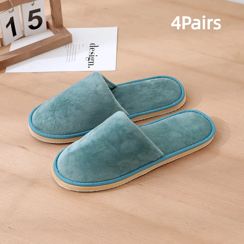 4Pairs/Lot Hotel Slippers Men Women Top Quality Velvet Travel Disposable Cotton Home Hospitality Shoes Cheap SPA Guest Slides