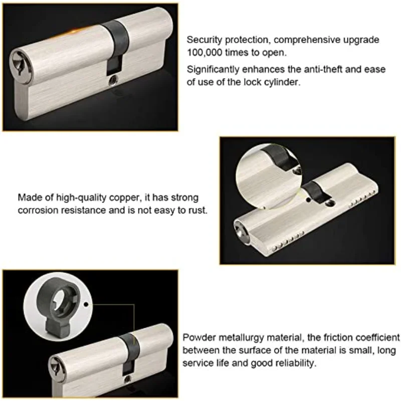 50-120mm Lock Cylinder,Door Cylinder Biased Lock Cylinder AB Double Key Anti-Theft Entrance Brass Door Lock Lengthened Core Keys