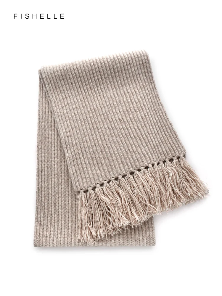 khaki tassels pure 100% wool scarf thick for women's luxury gifts soft warm shawl winter lady soft long scarf knitting