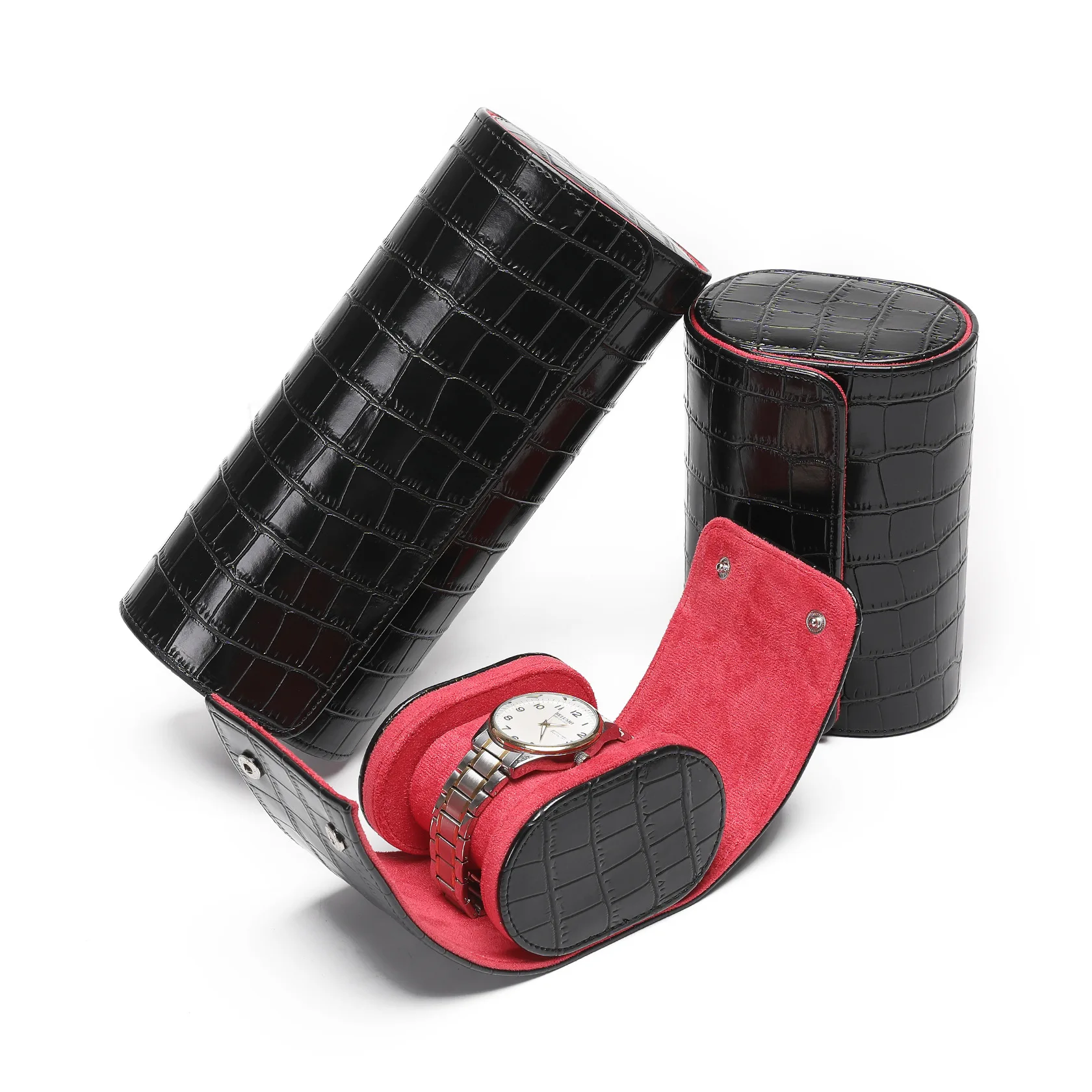Picture 4: 3/2/1 Slot Watch Travel Case for Men Crocodile Pattern Leather Watch Roll Travel Case Portable Watch Storage Box For Gifts