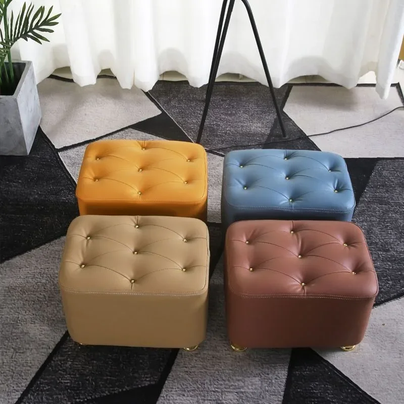 Luxury Household Stool Silicone Leather Stool Shoes Changing Stools Living Room Ottomans Furniture Footrest Bench Wooden Stools