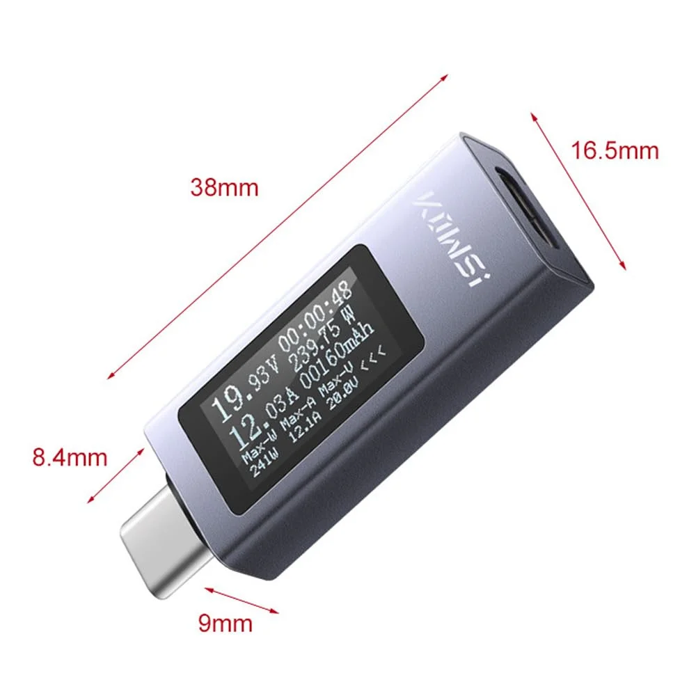 Cellphone Charging Tester,Type-C Cellphone Charging Tester PD Direct Current Voltmeter Power Meter Aluminum Alloy Housing