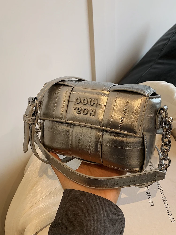 Ele Silver Baskets Women\'s Crossbody Bag Woven Handbag Summer Trendy Small Square Bag Soft PU Leather Casual Sle