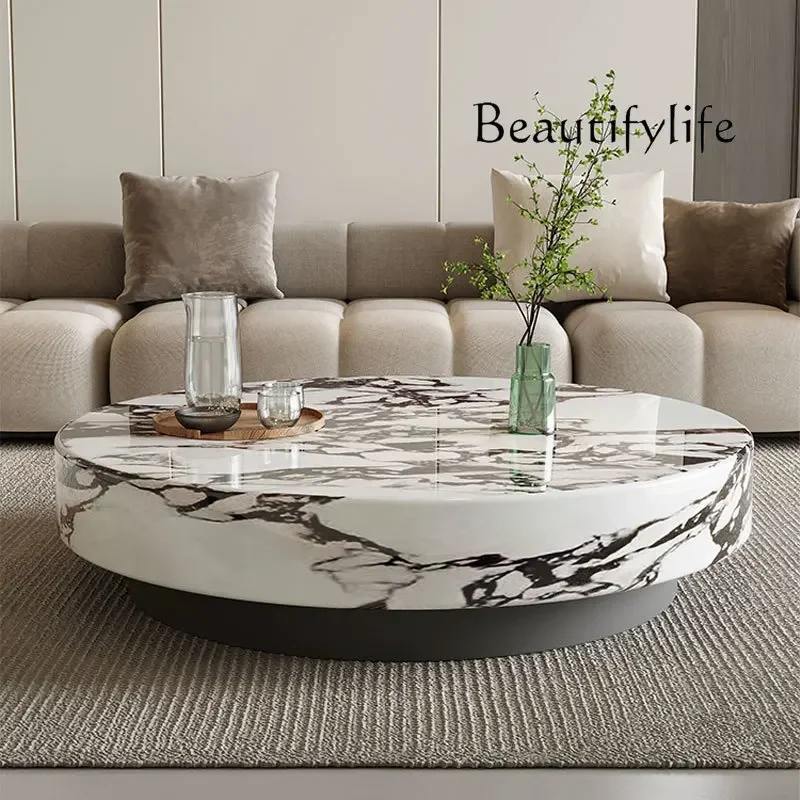 N47 Marble Coffee Table, Living Room Home Use, Round Light Luxury, Modern Minimalist Compact Space, Trending Italian