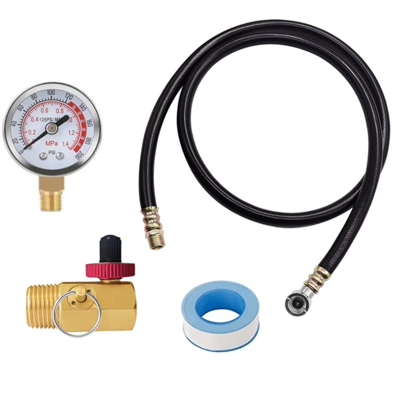 

Air Tank Valve Parts Kit With Gauge, Air Tank Repair Kit Come With 2 Inch Pressure Gauge With 1/8 Inch NPT, 4 Ft Air Hose