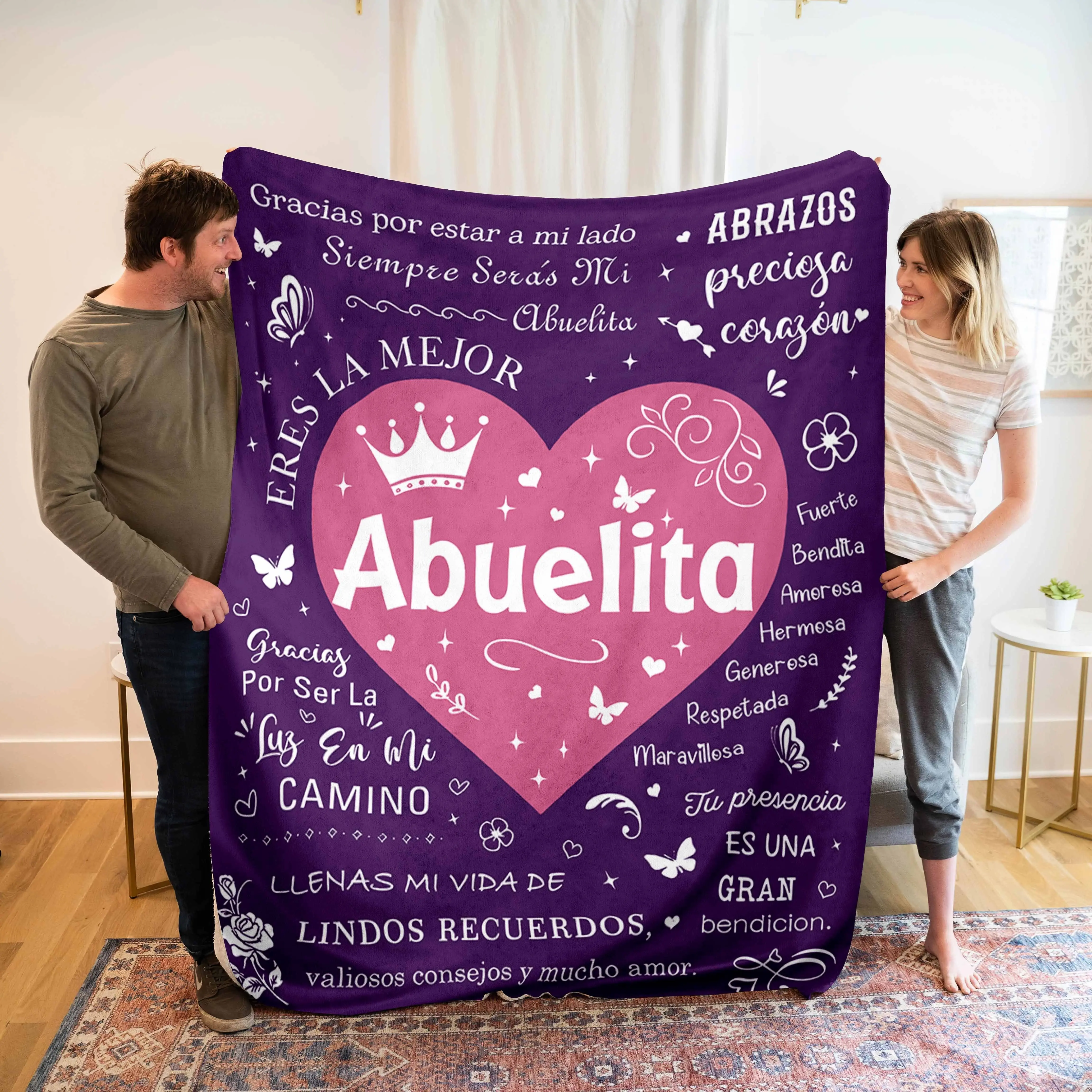 1pc Spanish Gift Text Blanket, Grandma Gift Creative Blanket, Grandma Birthday Gift Blanket, The Best Grandmother Gift