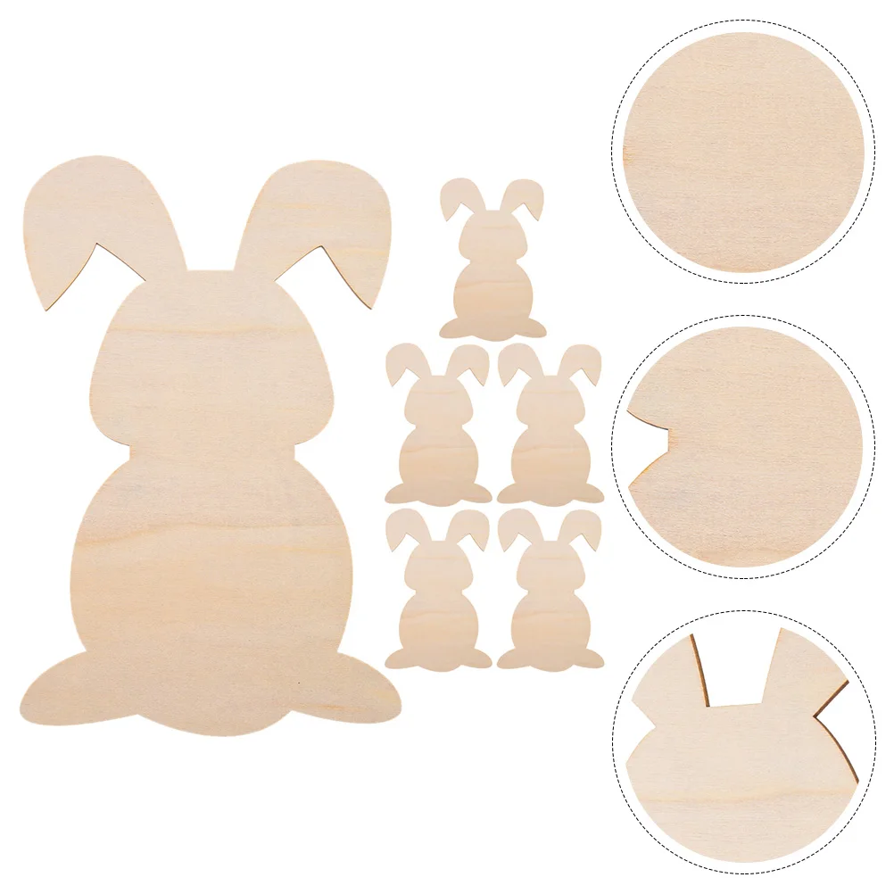 

6 Pcs Rabbit Shaped Wood Chips Blank Slices Cutouts Decorations for Crafts Bunny