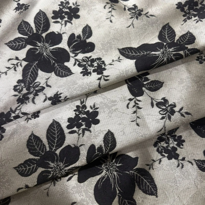 

Embossed Yarn Dyed Jacquard Curtains Handmade Fabric Apricot Grey Black Floral Textile Spring Autumn Dresses Coats Bag Materials