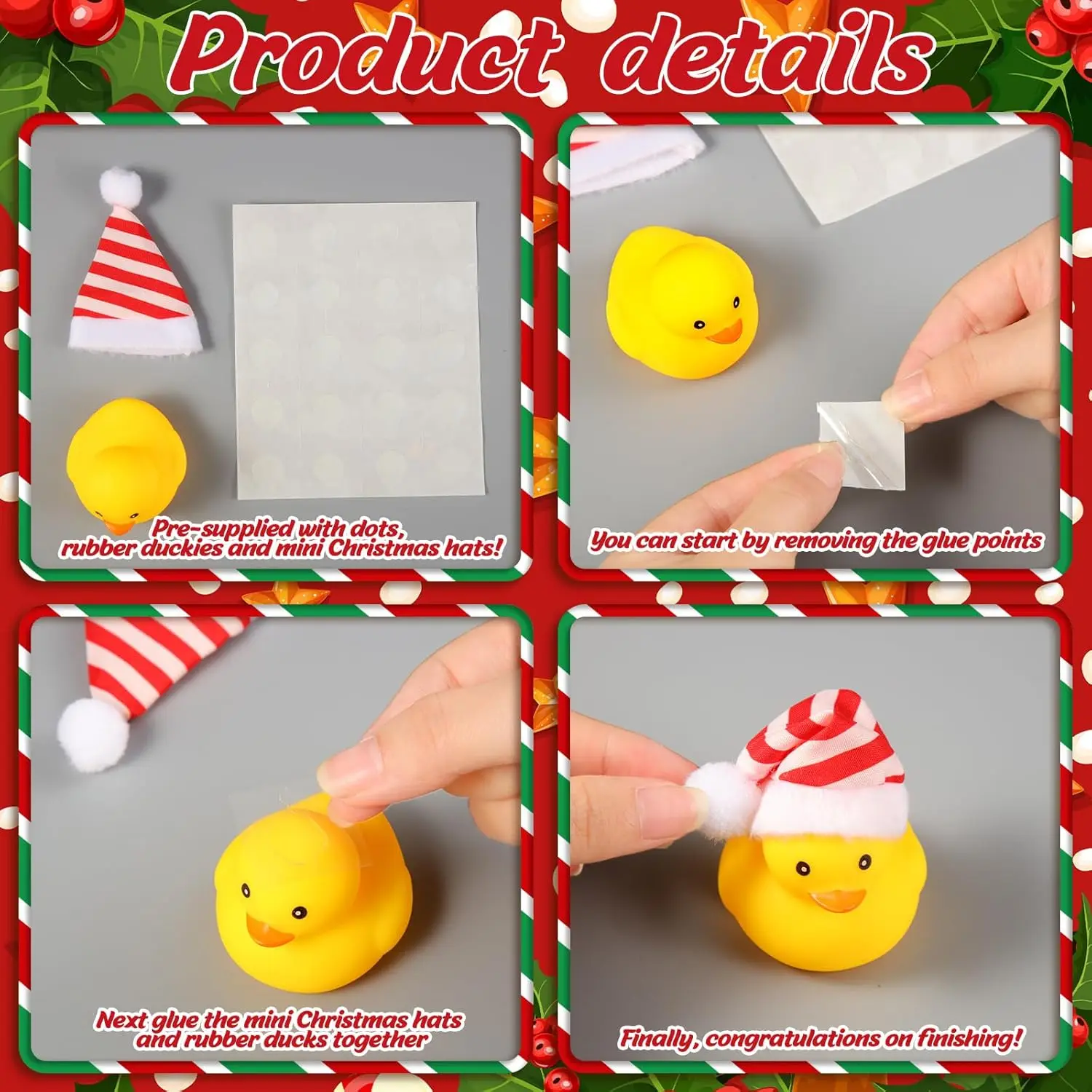 48 Pcs Christmas Rubber Ducks with Christmas Hats Christmas Mini Rubber Ducks in Bulk Christmas Party Favors for Kids Holiday Ru