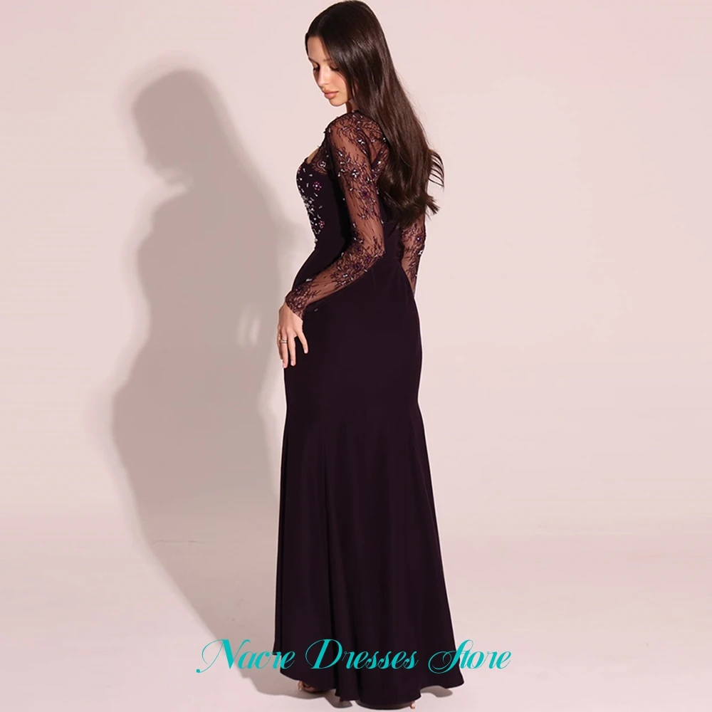 Customized Luxury Jersey Evening Dress Delicate Lace Long Sleeves Prom Dresses Modern Crystal Flowers Special Occasion Gowns