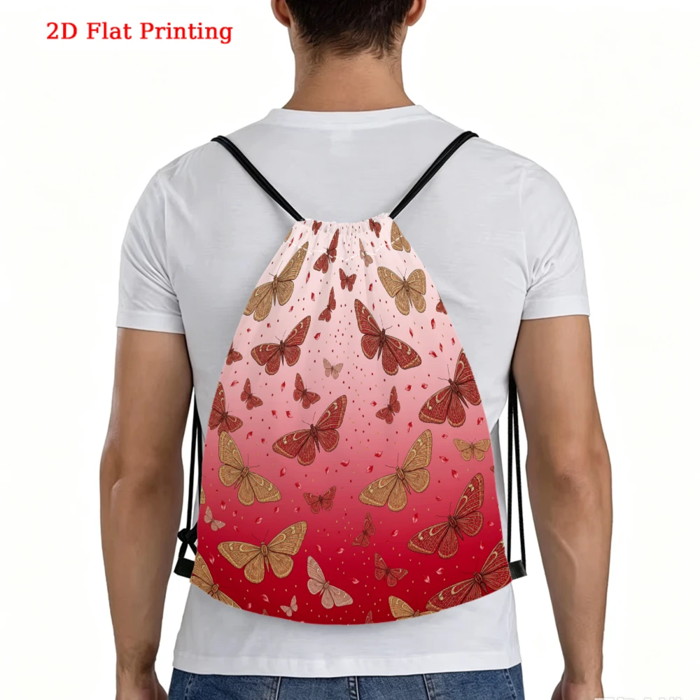 Butterfly Gradient Pink Red Print Drawstring Bag, Travel Shoe, Fitness Sports Outdoor Backpack
