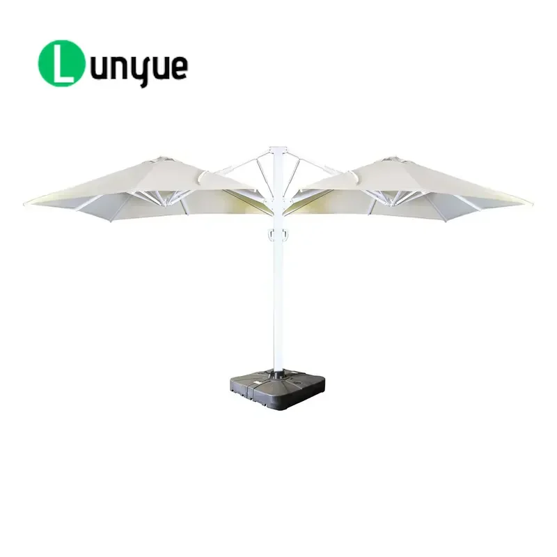 Double Head Hydraulic Cantilever Patio Umbrella All Aluminum Frame Nylon ABS Fabric 120kg Marble Base Heavy Duty Outdoor