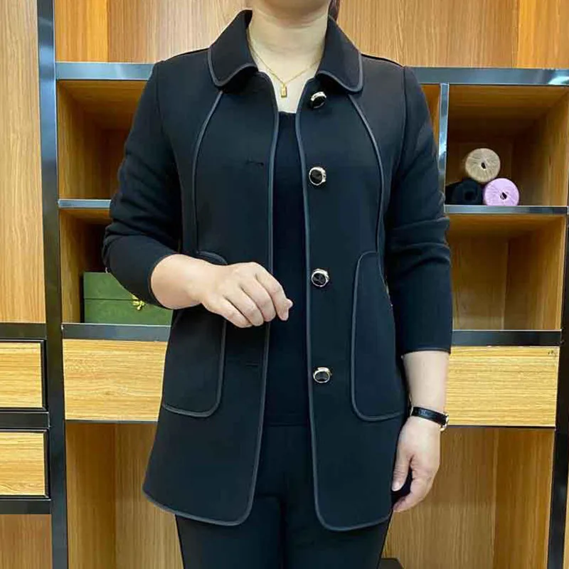 UHYTGF New Spring Autumn Coat Women's Fashion Single Breasted Loose Windbreaker Outerwear Elegant Mother Thin Jacket 5XL 2481