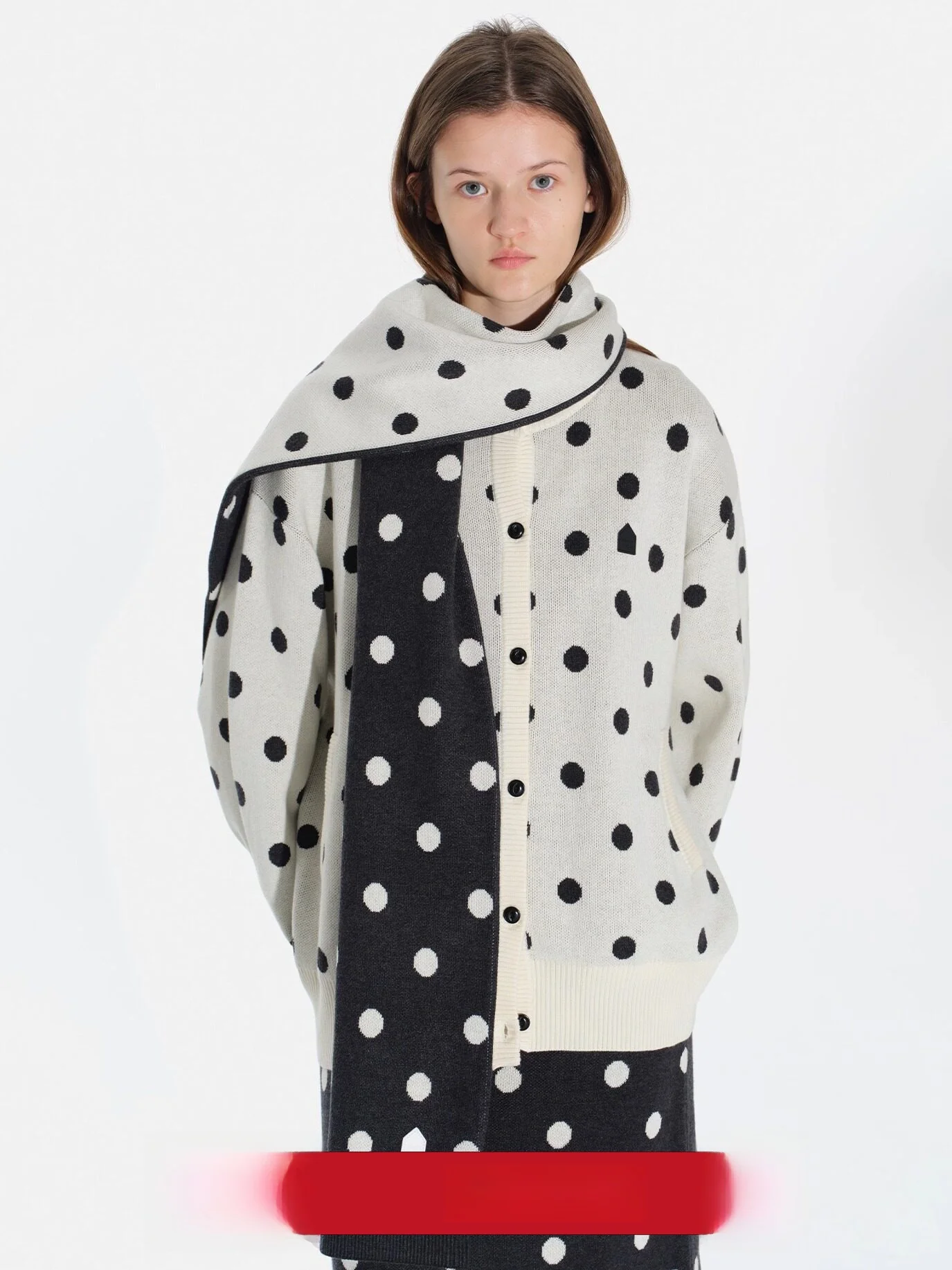 

Studiotill8 Bla White Polka Dot Knitted Open Cardigan Women's Loose Design Sensation Autumn Winter Versatile Sweater Jaet