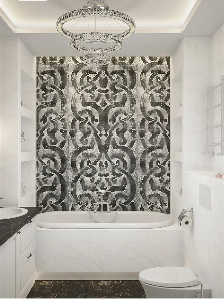 

10 мм черная, серебряная мозаичная плитка-головоломка из художественной стекла для настенной плитки для гардероба в ванной комнате, 1700x2150 мм