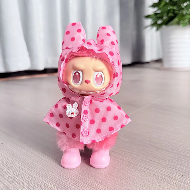 Vêtements de poupée pour Labubu 17cm, 1 pièce, tenue de monstre, imperméable couleur bonbon avec points colorés, mignon, bricolage, cadeau de noël pour enfants