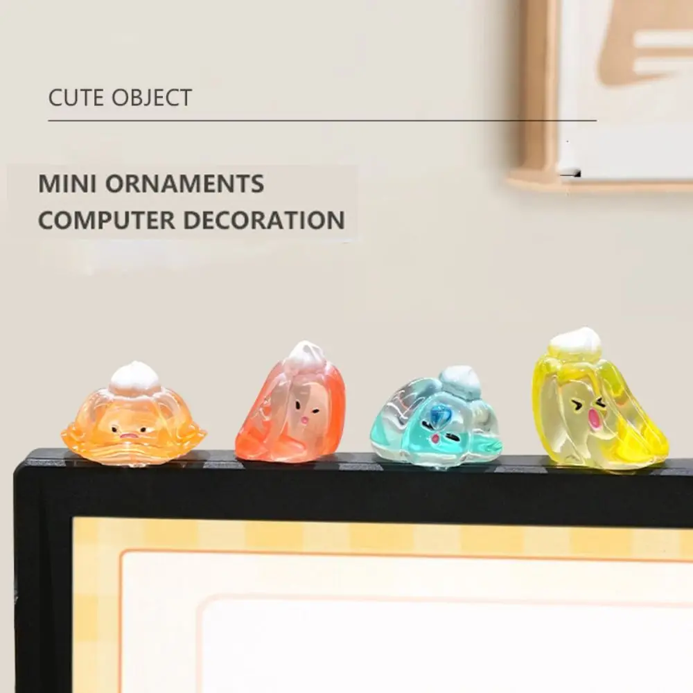 4pcs/set Desk Ornament Computer Monitor Decoration Orange pudding Computer Display Pudding Mood Figurine Cartoon