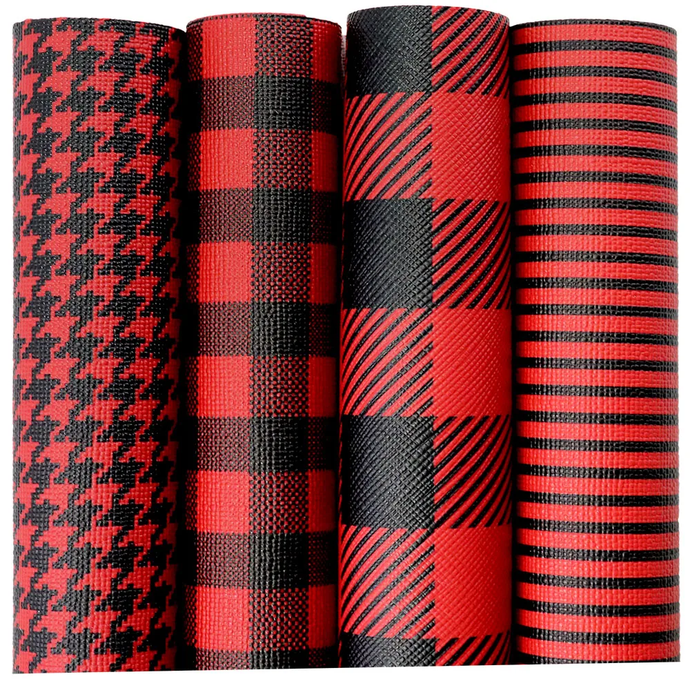 30cmx134m Roll Dark Red Black Strips Bird Plaid Artificial Synthetic Faux Leather Fabric For Bows Handbags Earring DIY BH044