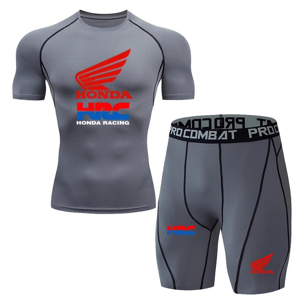 

Honda Red Wing Logo Men's Running T-shirt, Fitness Sports Color Two-piece Set, Training Sports Clothing Summer Men's Sports Suit