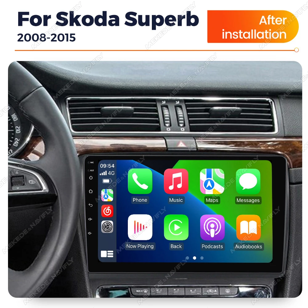

MEKEDE&NAVIFLY Car DVD Multimedia Player For Skoda Superb 2 B6 2008-2015 2 Din GPS navigation Carplay+Auto WiFi Stereo Head Unit