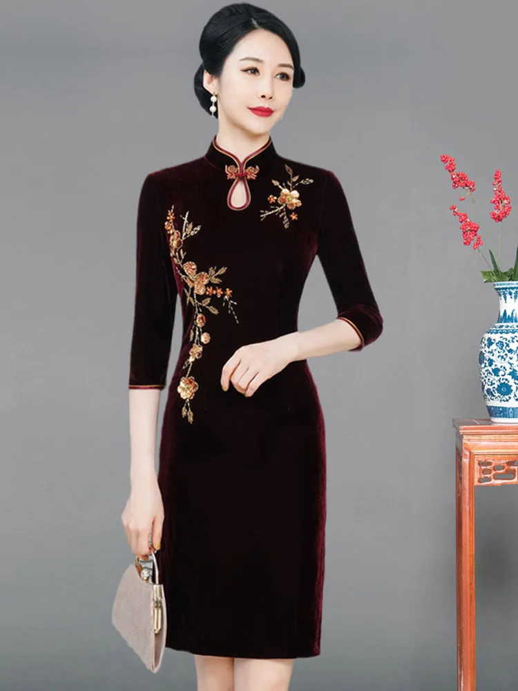 

Improved Velvet New 2025 Large Size Fat MM Middle-aged Mom Wedding Dr Costume Spring Vintage Long