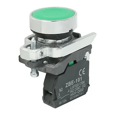 AC 240V 6A SPST 2 Screw Terminals Momentary Green Flat Push Button Switch