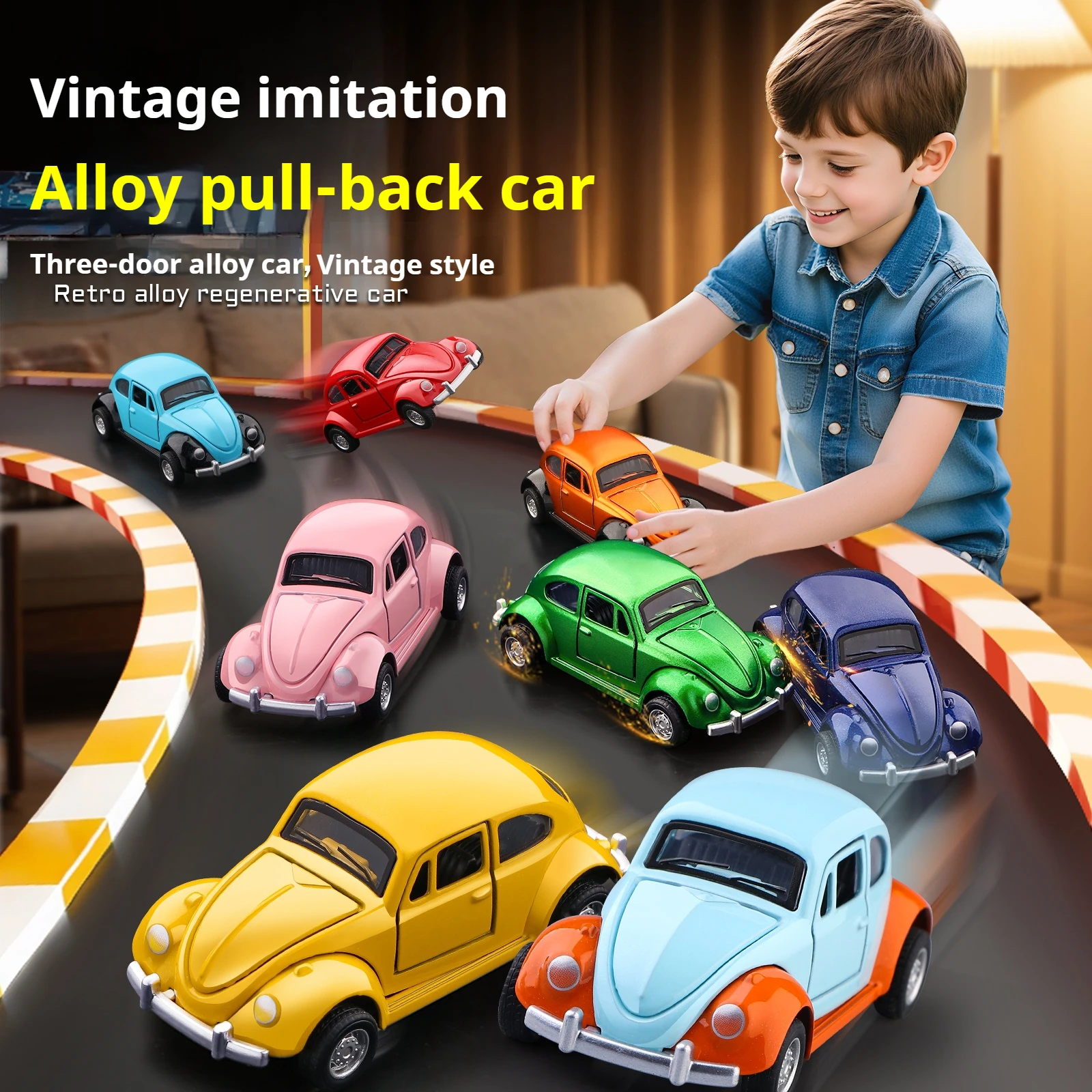 Classic Beetle Mini Alloy Car Pull-Back Drive Car Model, Three Doors Can Be Opened 1:60 Scale, Gifts for Boys Adults and Kids