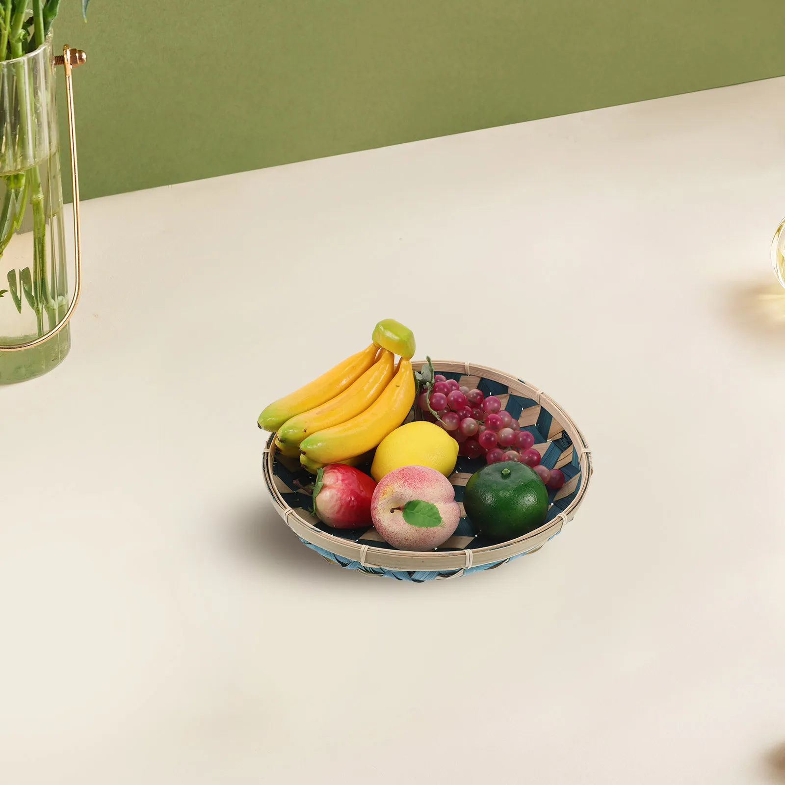 

Bamboo Woven Tray Flat Round Fruit Basket for Food Storage Serving Drying Organizer Handmade Kitchen Decor Vegetable