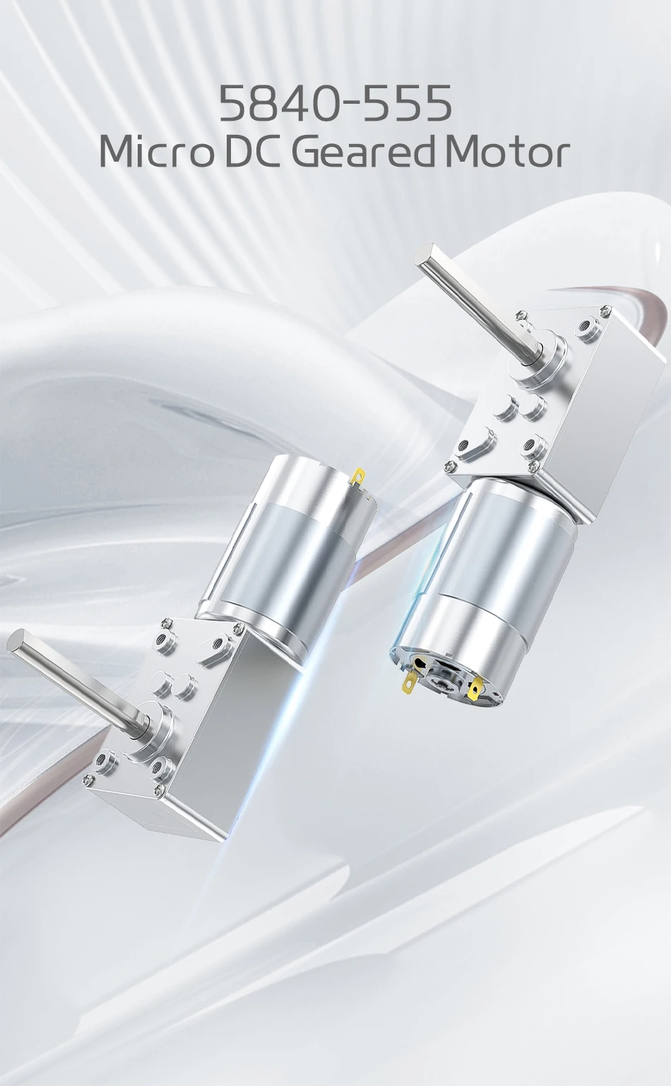5840-555 Miniatur-Gleichstrommotor mit gebürstetem Gleichstrommotor, 12 V, 24 V, verlängerter Wellenausgang, 11 U/min ~ 470 U/min, Vorwärts- und Rückwärts-Schaltgeschwindigkeitsregelmotor – Detail 5