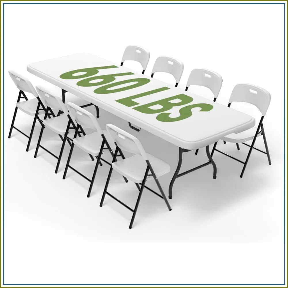 8FT Folding Table Set with 8 Chairs, Heavy Duty 660 lbs Table & 600 lbs Chairs, Portable