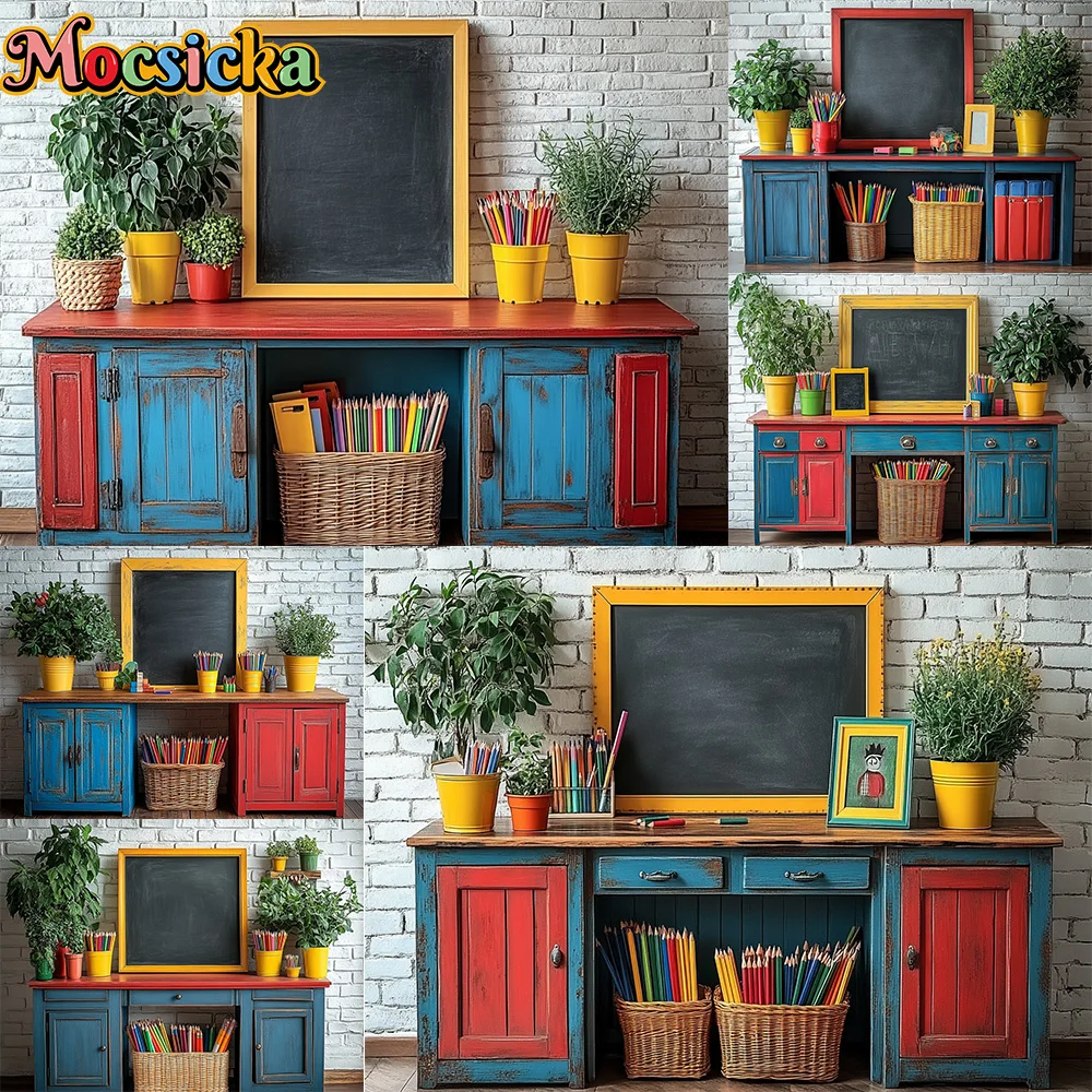 Mocsicka Photography Background Back To School Blackboard Book Pencil Table Decor Backdrop Newborn Boy Girl Holiday Party Studio